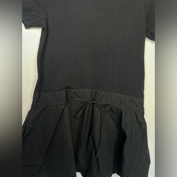 See by Chloe Black Cotton Scallop Hem Short Sleeve Drawstring Waist Mini Dress - Picture 5 of 10